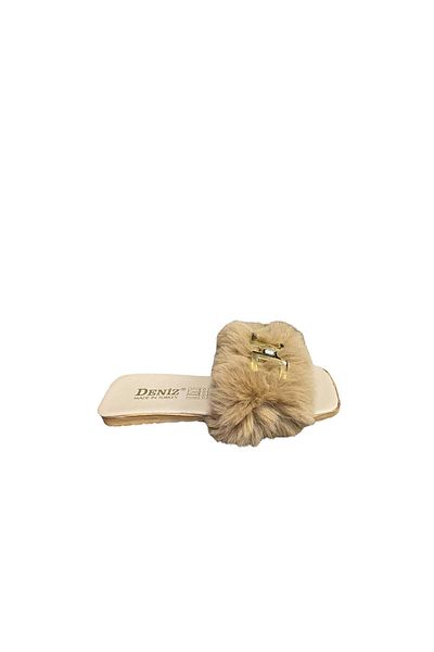 DENİZ Women's Slippers - Furry and Buckle