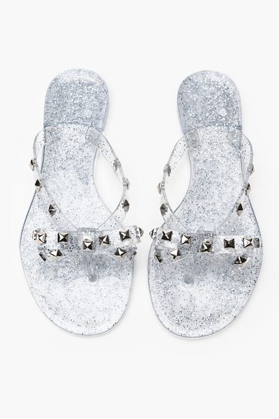 NİŞANTAŞI SHOES Echo Damen-Hausschuhe – transparenter Glitzer, mattes Steindetail und flache Sohle mit Schleife