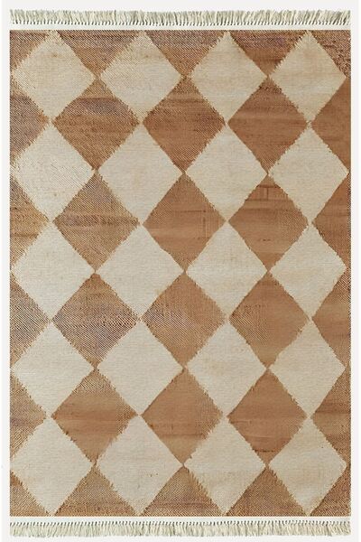 kilim home سجادة قطنية 5 بلون كريم الخردل، سجادة أساسية منسوجة مزخرفة بنمط هن...