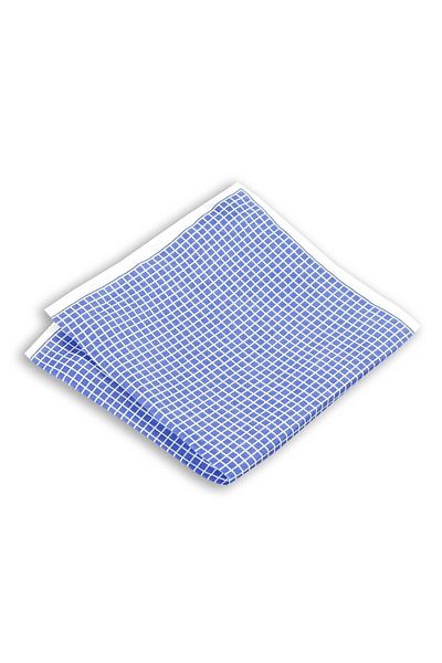 1001 Kravat Blue Colored Square Patterned Linen Pocket Handkerchief in 33x33 cm Sizes