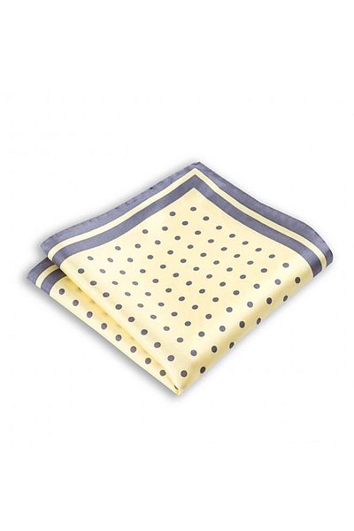 1001 Kravat Yellow Polka Dot Patterned Silk Pocket Handkerchief in 33x33 cm