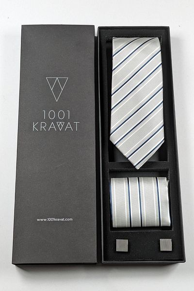 1001 Kravat Men's Gift Set - With Handkerchief, Tie and Cufflinks