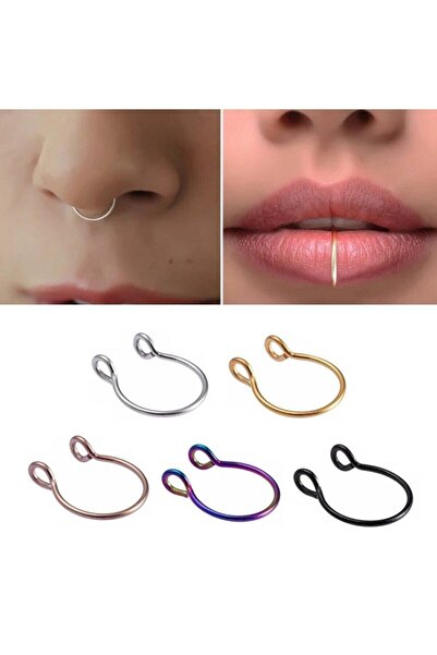 Jaida Moda Unisex Gold 316l Cerrahi Çelik Hızma Burun Septum Halka Sahte Fake Piercing