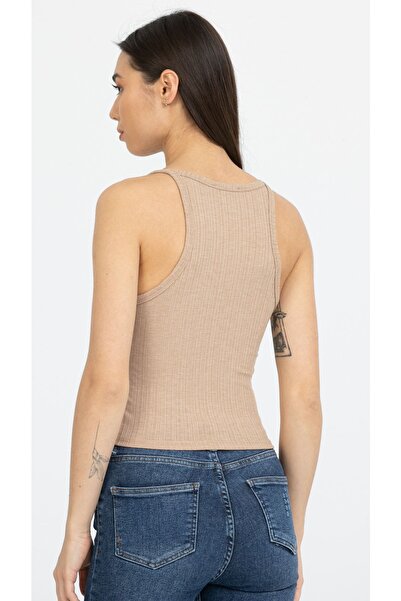 Kallisto Πλεκτό εσώρουχο Crop με μπεζ ριμπ γιακά