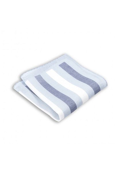1001 Kravat Wide Striped Light Blue Colored Linen Pocket Handkerchief in 33x33 cm Sizes