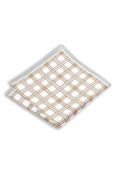 1001 Kravat Large Square Patterned Brown Linen Pocket Handkerchief in 33x33 cm