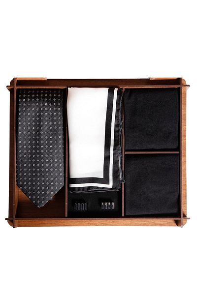 1001 Kravat Men's Accessories Set - Silk Tie, Silk Handkerchief, Cufflinks, Bamboo Socks