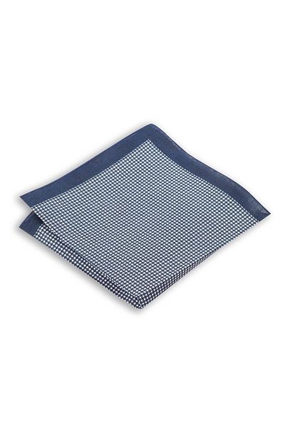 1001 Kravat Houndstooth Patterned Navy Blue Colored Linen Pocket Handkerchief in 33x33 cm Sizes