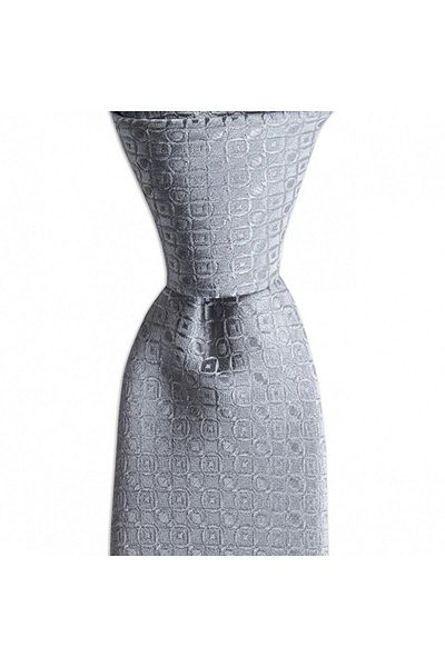 1001 Kravat Light Gray Patterned 7.5 cm Wide Silk Tie