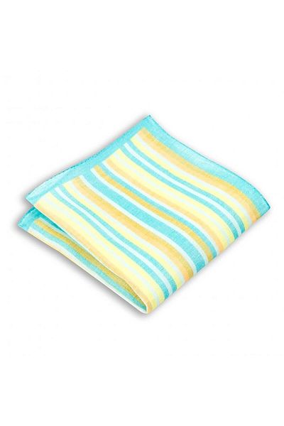 1001 Kravat Green Striped Linen Pocket Handkerchief in 33x33 cm Sizes