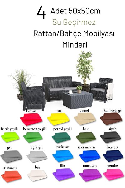 Elyaf Sepeti Bahce Mobilyasi Minderi 4' Lü 50x50x4 Cm Set Açık Gri