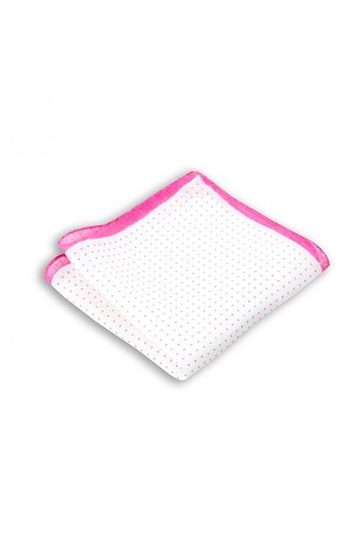 1001 Kravat Fuchsia Dot Patterned 33x33 cm Linen Pocket Handkerchief