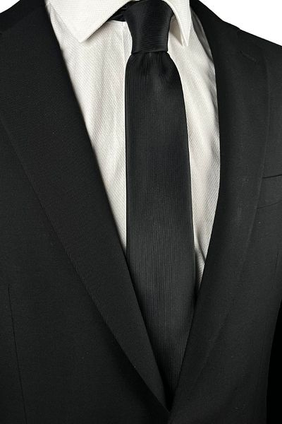 1001 Kravat Plain Black Thin Tie