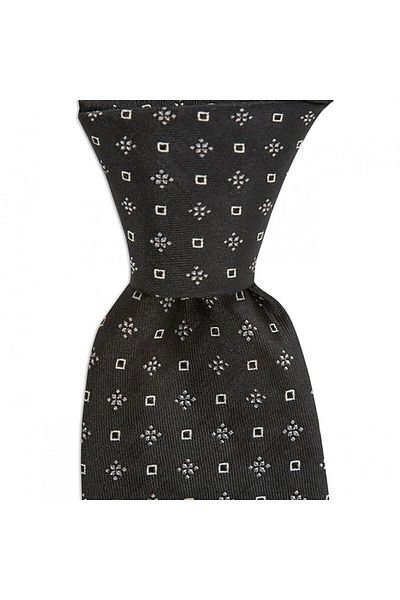 1001 Kravat Black and White Patterned 8 cm Wide Silk Tie