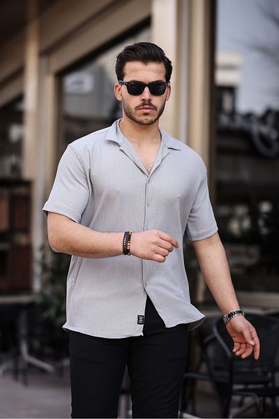 Tex Republic Мъжка лятна риза от сива овърсайз креп