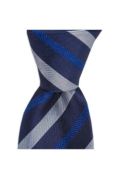 1001 Kravat Navy Blue Gray Striped 7.5 cm Wide Silk Tie