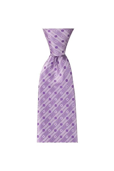 1001 Kravat Lilac Floral Patterned 8 cm Wide Tie with Handkerchief
