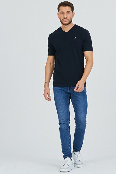 Kallisto Decolteu în V pentru bărbați, din bumbac, albastru marin închis - basic