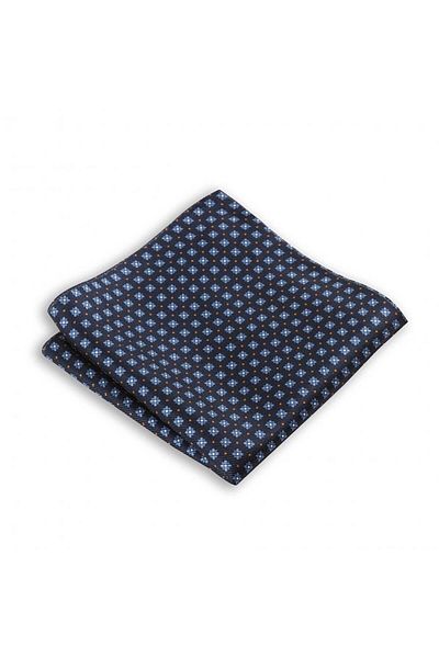 1001 Kravat Navy Blue Patterned Silk Pocket Handkerchief in 33x33 cm Sizes