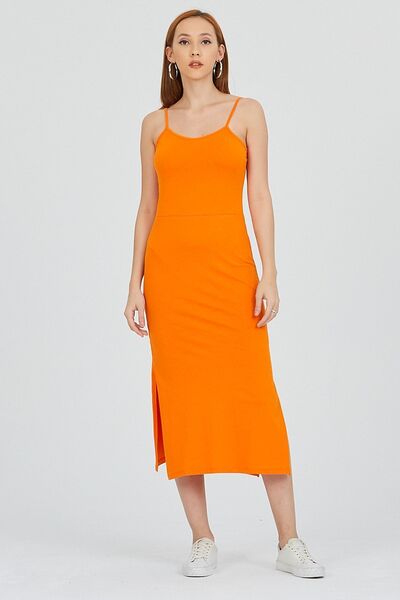 Kallisto Orange Pumpkin - Rochie strânsă cu bretele de frânghie și fante