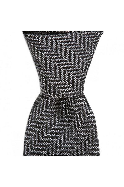 1001 Kravat Gray Herringbone Patterned 8 cm Wide Wool Silk Blended Tie