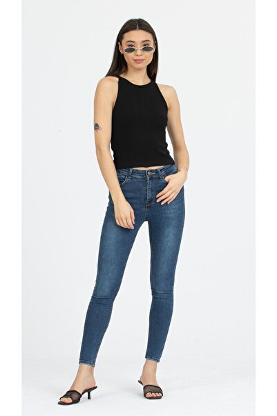 Kallisto Μαύρο ριμπ γιακά πλεκτό Crop Tank Top