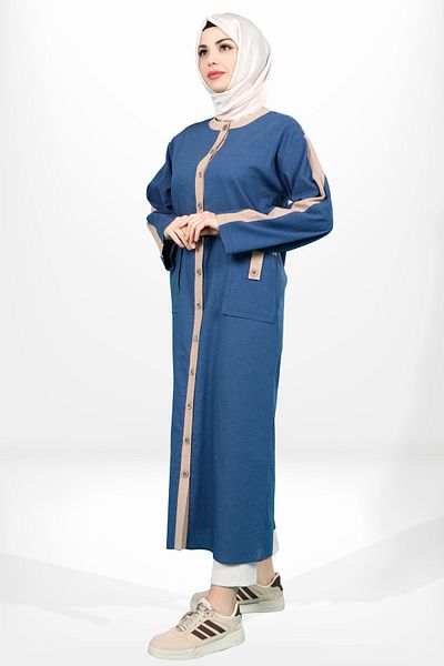 SheFa Indigo Colored Hijab Clothing - Wooden Button Detailed, Garnished 4136