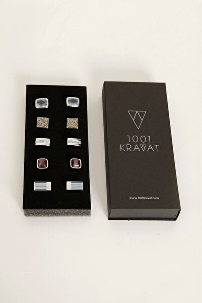 1001 Kravat 5 Kol Düğmeli Kutulu Erkek Hediye Seti