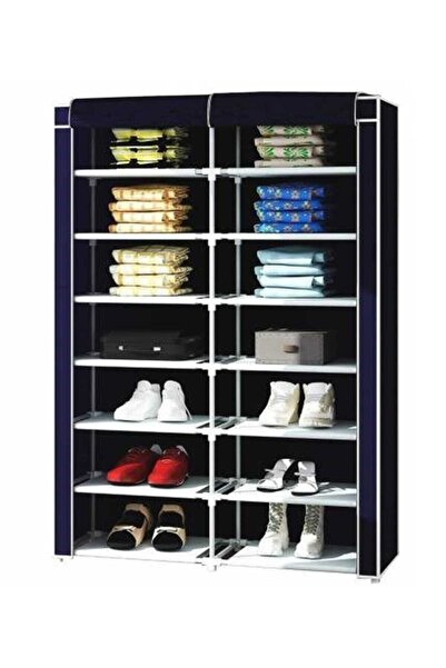 Teknor Lacivert 2 Bölmeli Metal Profilli Bez Dolap Ayakkabılık