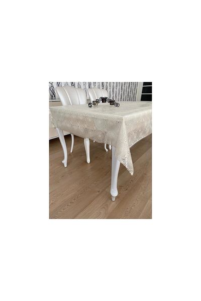 Style Față de masă din pânză uleioasă din PVC acoperit cu dantelă acoperită cu opal japonez alb/ 140 cm X 180 cm