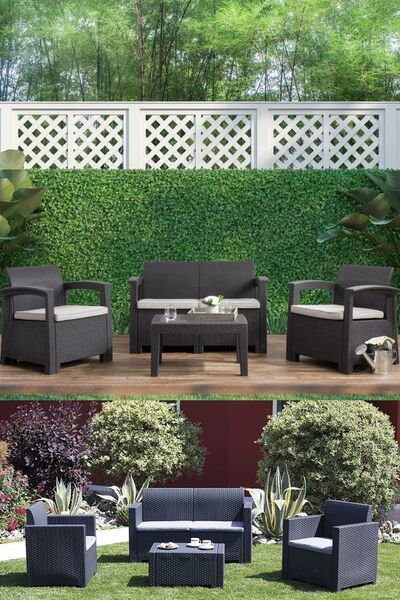 Elyaf Sepeti Bahce Mobilyasi Minderi 4' Lü Set 50x50x4 Cm Bej