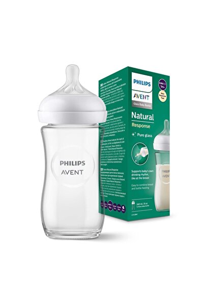 Philips Avent Natural Response Glass Baby Bottle 1 Month+ 240 ml, Response Bottle Pacifier SCY933/01