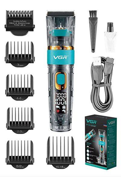 VGR Profesyonel Seramik Bıçak V-695 Ipx-7 Dijital Şeffaf Su Geçirmez Güçlü Saç Sakal Ense Tıraş Makinesi