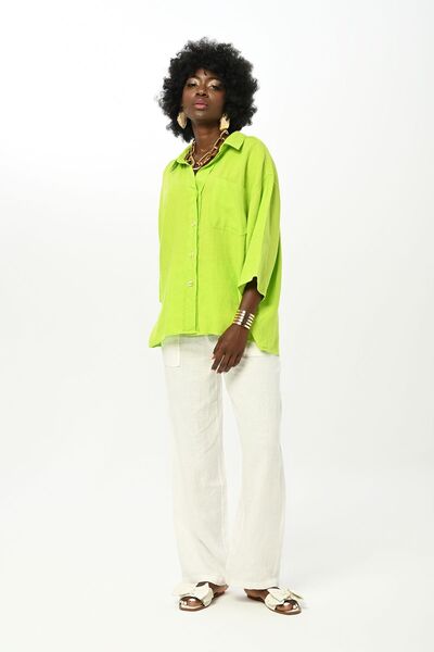 Orfeo Negro Women's Solid Colored Single Pocket 100% Linen Shirt