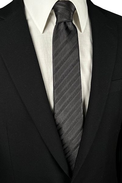 1001 Kravat Men's Silk Tie - 7.5 cm Wide, Dark Gray Striped