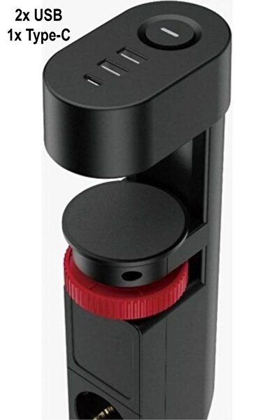 The Wlue 3'lü Akım Korumalı Priz Çoğaltıcı 20W Ofis Bilgisayar Masası için Priz 2X USB 1x Type-C 2 Metre