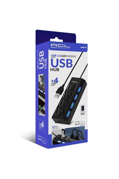 ACL Ahb-01 Usb 2.0 Led Tasarım 4 Usb Portlu Anahtarlı Çoklu Çoğaltıcı Usb Çıkışı Office News