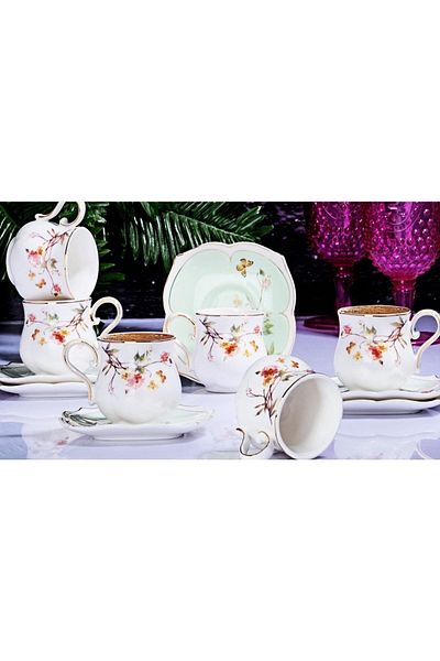 Kosova Flower Porcelain 6-Piece Cup Set Green Zjn-01