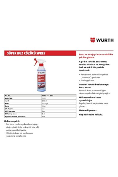 Würth Süper Buz Çözücü Sprey 500 Ml