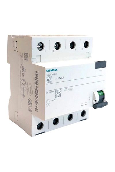 Siemens 5SV4344-0 40A 30mA 400V (3 PHASE + NEUTR) LEAK CURRENT PROTECTION RELAY