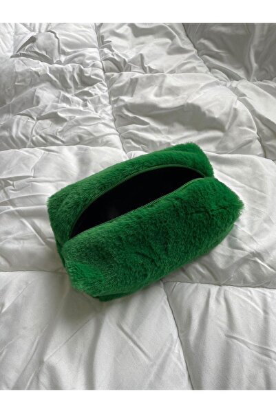 luckyjoys حقيبة مكياج قطيفة خضراء داكنة متوسطة الحجم - حامل قلم