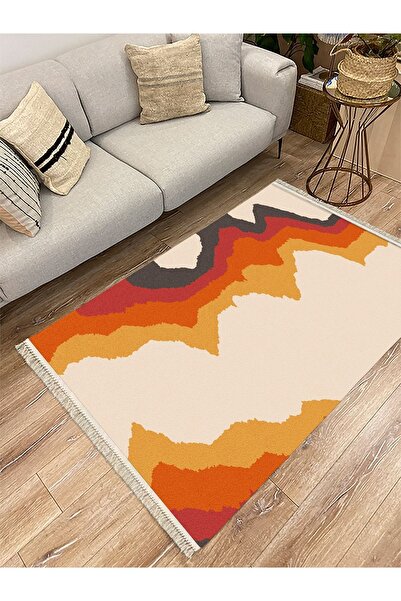 kilim home Διακοσμητικό υφαντό χαλί βάσης με μοντέρνο σχέδιο σε κόκκινες αποχ...