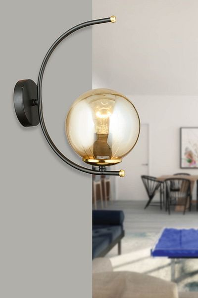 SONSUZ AYDINLATMA&AVİZE Black Fairy Honey Glass Upward Facing Modern Sconce