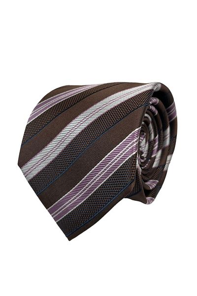 1001 Kravat Brown Striped 8 cm Wide Tie