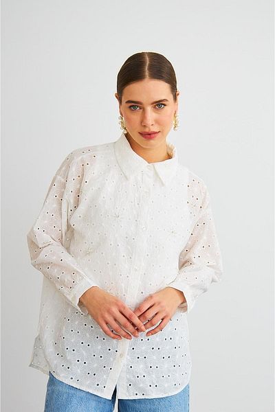 Basicpark Cămașă albă cu broderie Chiko Stone