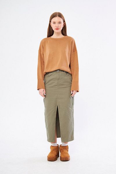 Kutaf Long Denim Skirt with Cargo Pocket