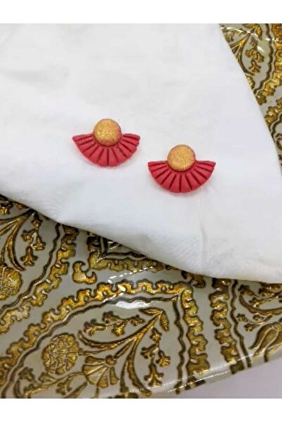 kaikosa Special Design - Metalic Red Polymer Bristle and Gold Detailed Counter Village Earrings