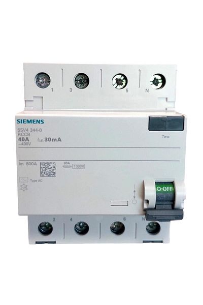 Siemens 5SV4344-0 40A 30mA 400V (3 PHASE + NEUTR) LEAK CURRENT PROTECTION RELAY