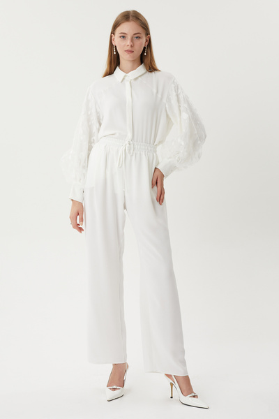 Jupe Crepe Pants - Stylish Stripe Detailed