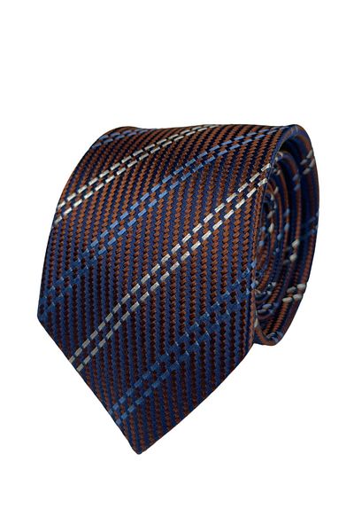 1001 Kravat Brown Striped 7.5 cm Wide Silk Tie